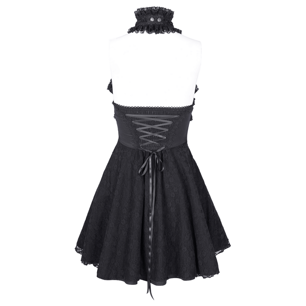 US SALE of Gothic Halter Lace Mini Dress with Cross and Tapes