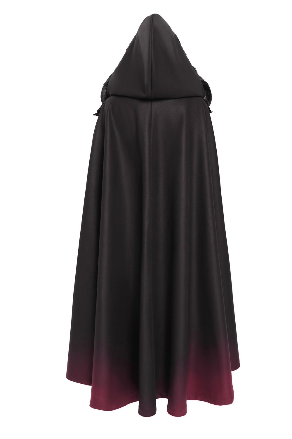 Gothic Hooded Cloak with Fur Trim and Ombre Hem