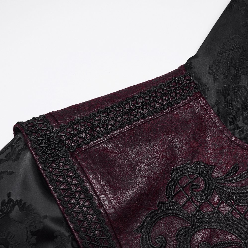 Gothic Hooded Jacquard Long Coat with Leather Trim