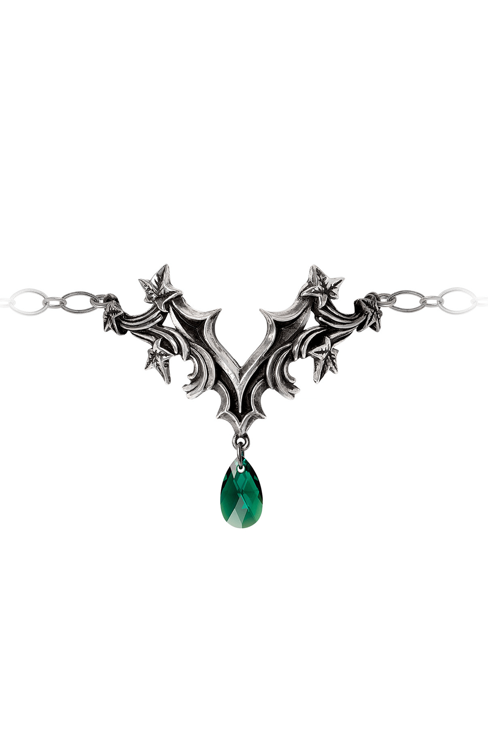 Gothic Ivy Bracelet with Green Crystal Drop Charm