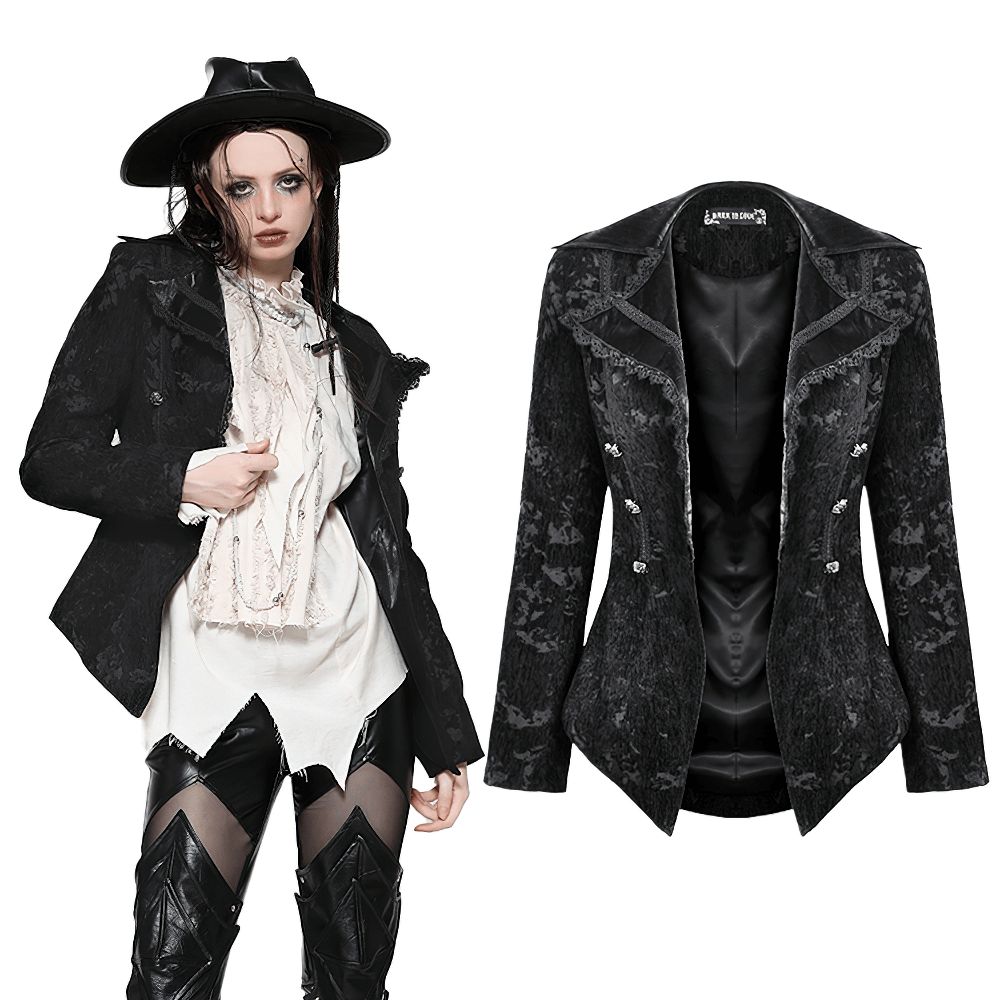 US SALE of Gothic Jacket with Lace Details and Statement Buttons