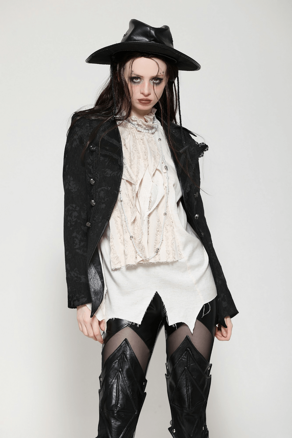 US SALE of Gothic Jacket with Lace Details and Statement Buttons