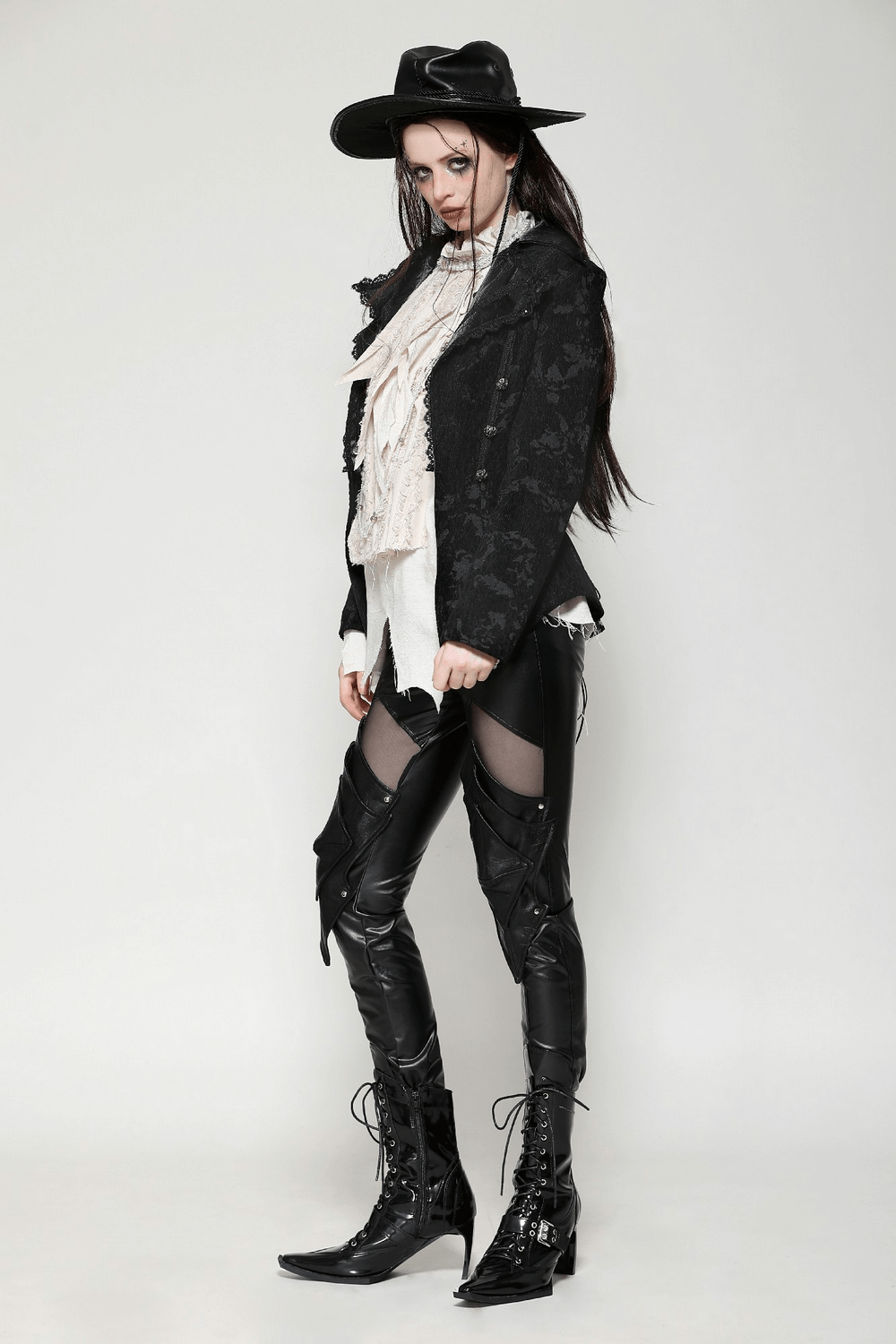 US SALE of Gothic Jacket with Lace Details and Statement Buttons