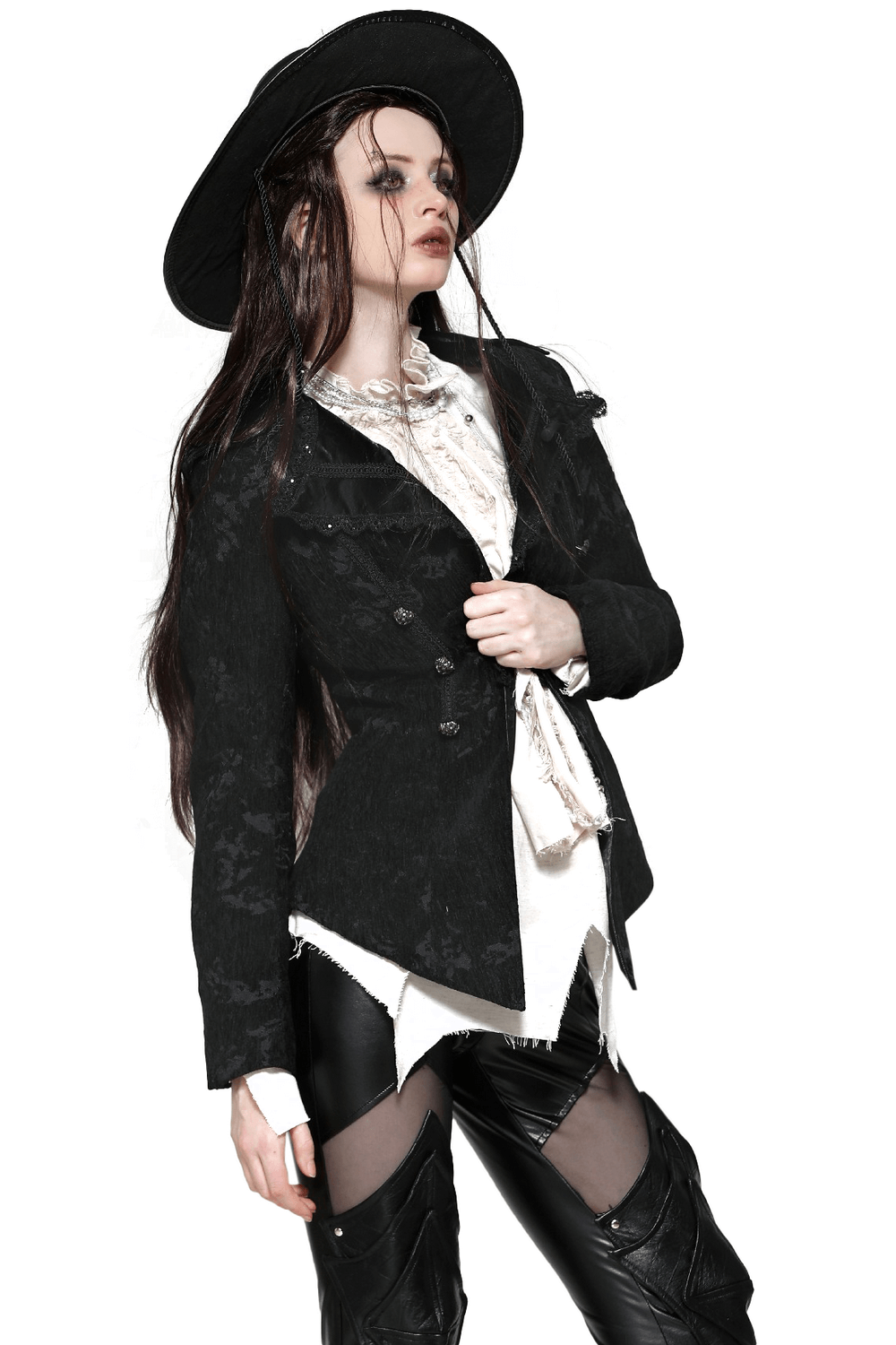 US SALE of Gothic Jacket with Lace Details and Statement Buttons