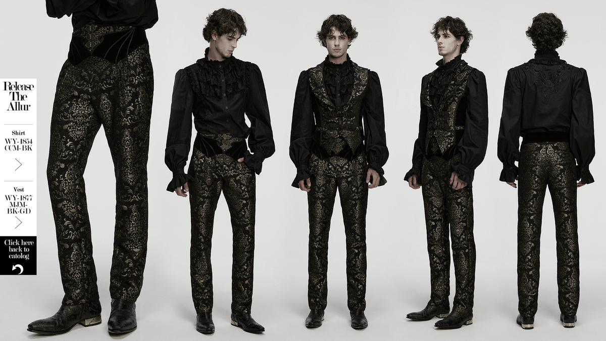 Gothic Jacquard Embroidered Black Pants with Gold Patterns