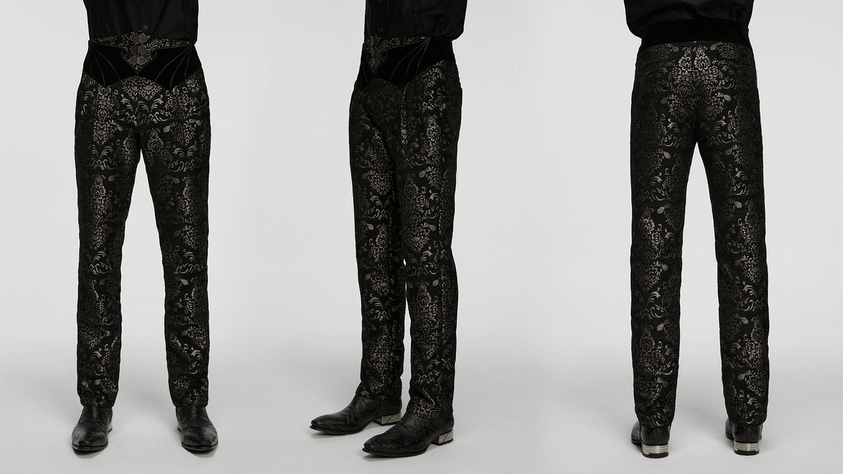 Gothic Jacquard Embroidered Black Pants with Gold Patterns