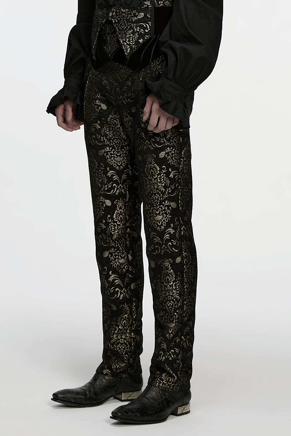 Gothic Jacquard Embroidered Black Pants with Gold Patterns