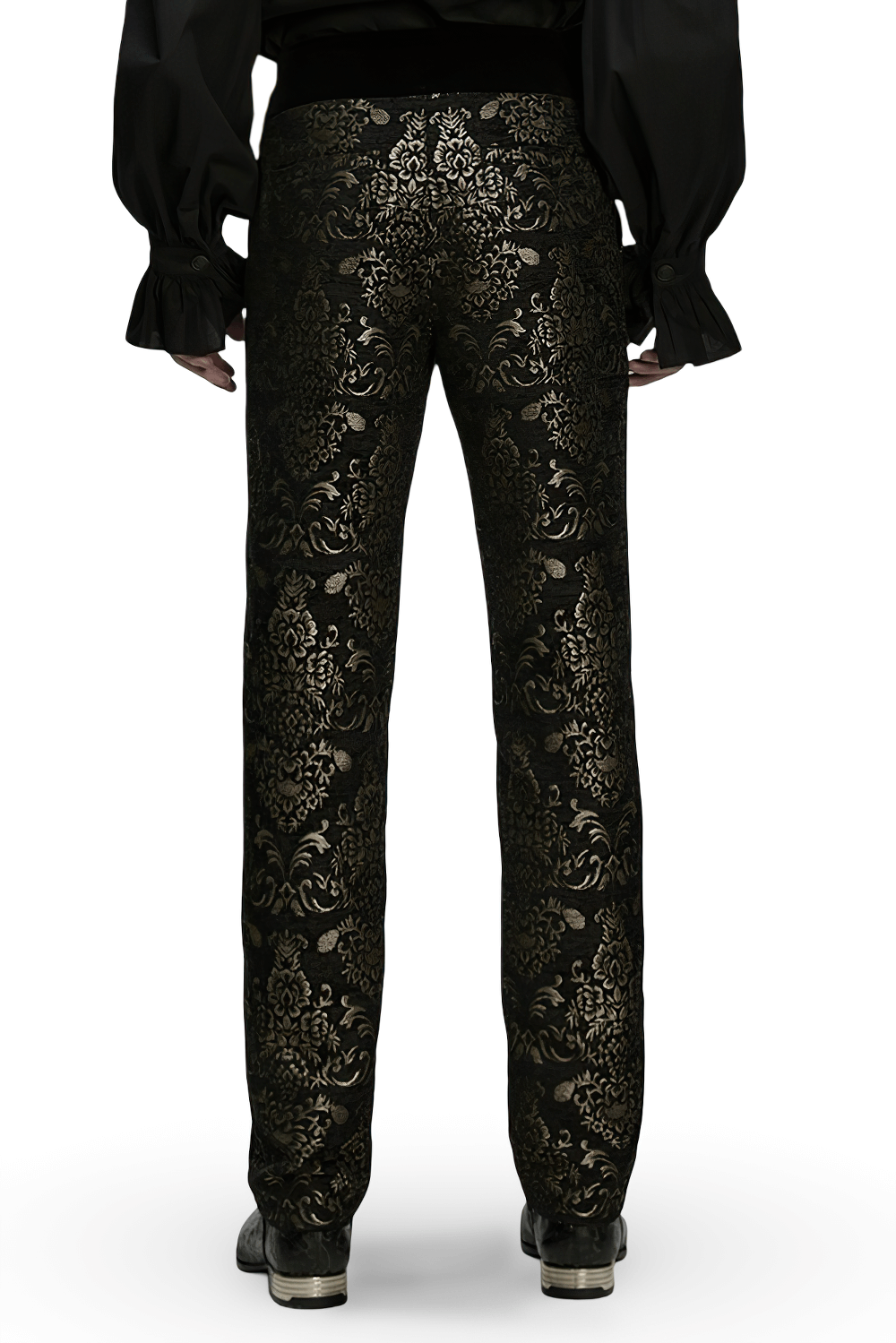 Gothic Jacquard Embroidered Black Pants with Gold Patterns