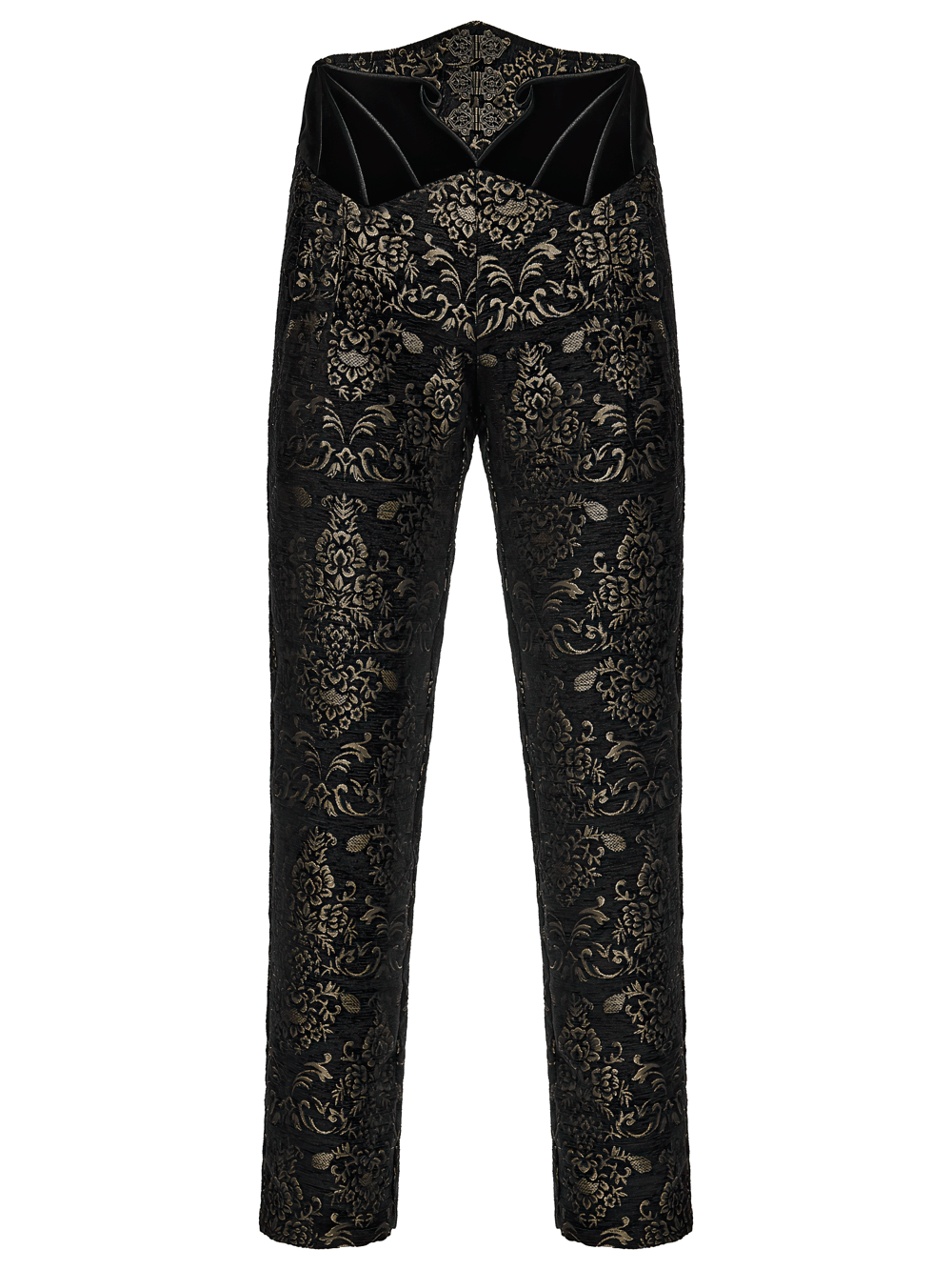 Gothic Jacquard Embroidered Black Pants with Gold Patterns