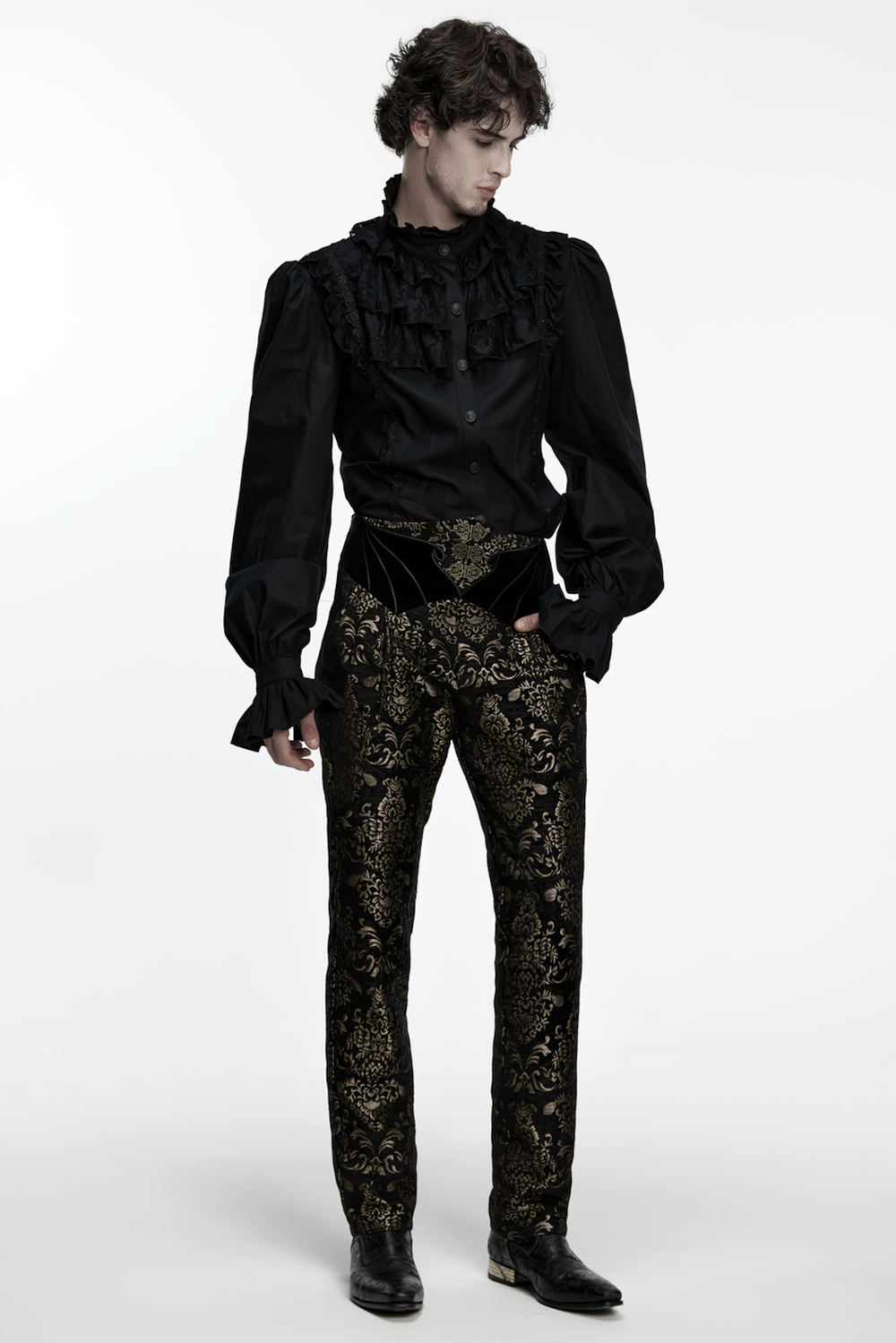 Gothic Jacquard Embroidered Black Pants with Gold Patterns