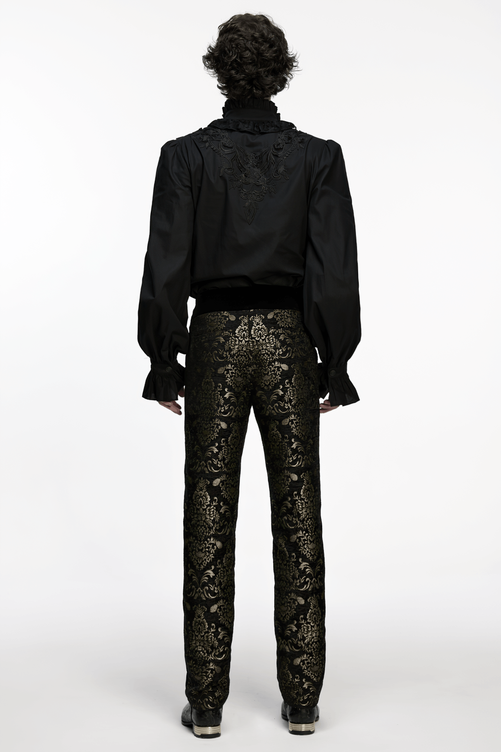 Gothic Jacquard Embroidered Black Pants with Gold Patterns