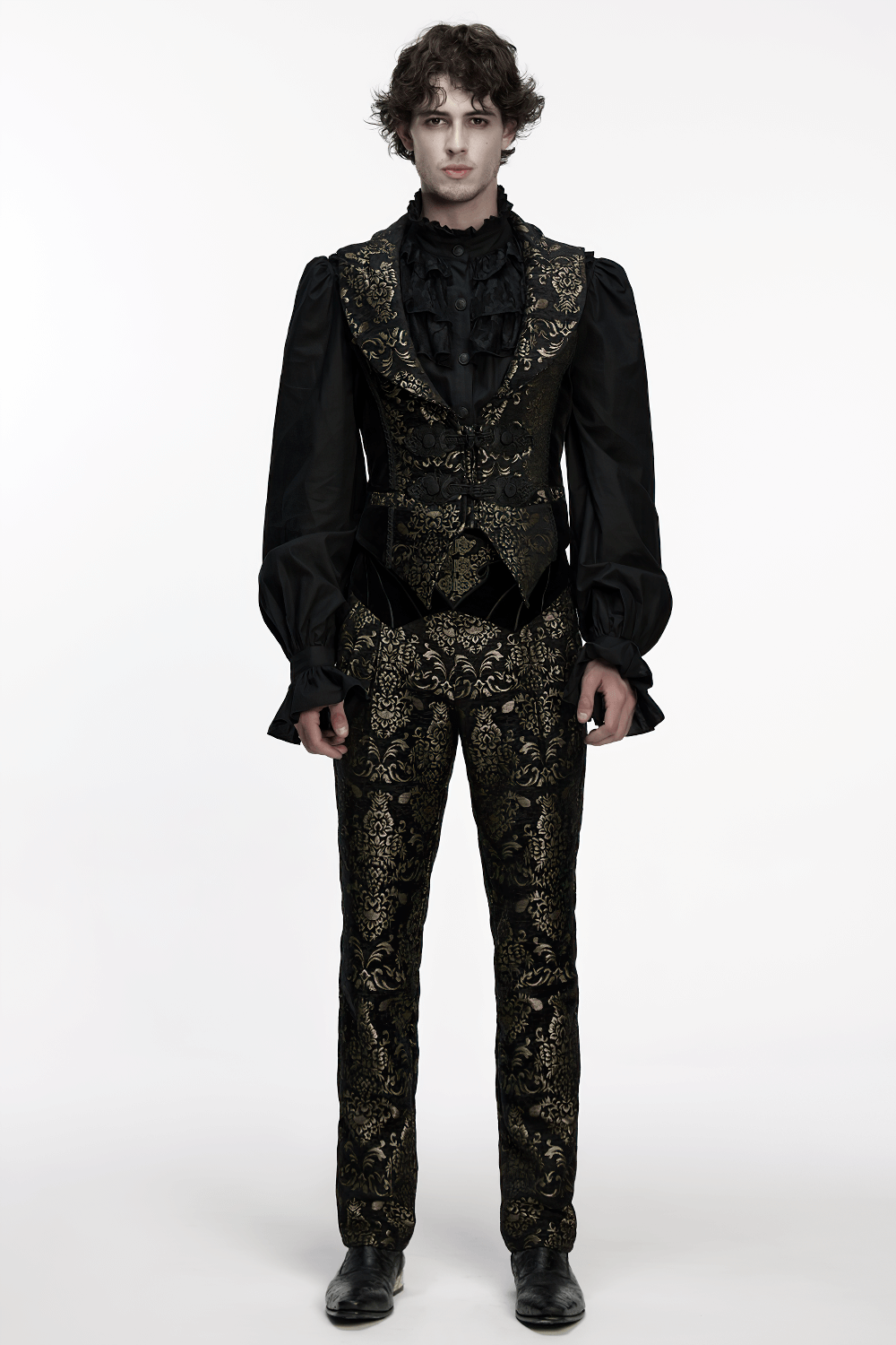 Gothic Jacquard Embroidered Black Pants with Gold Patterns