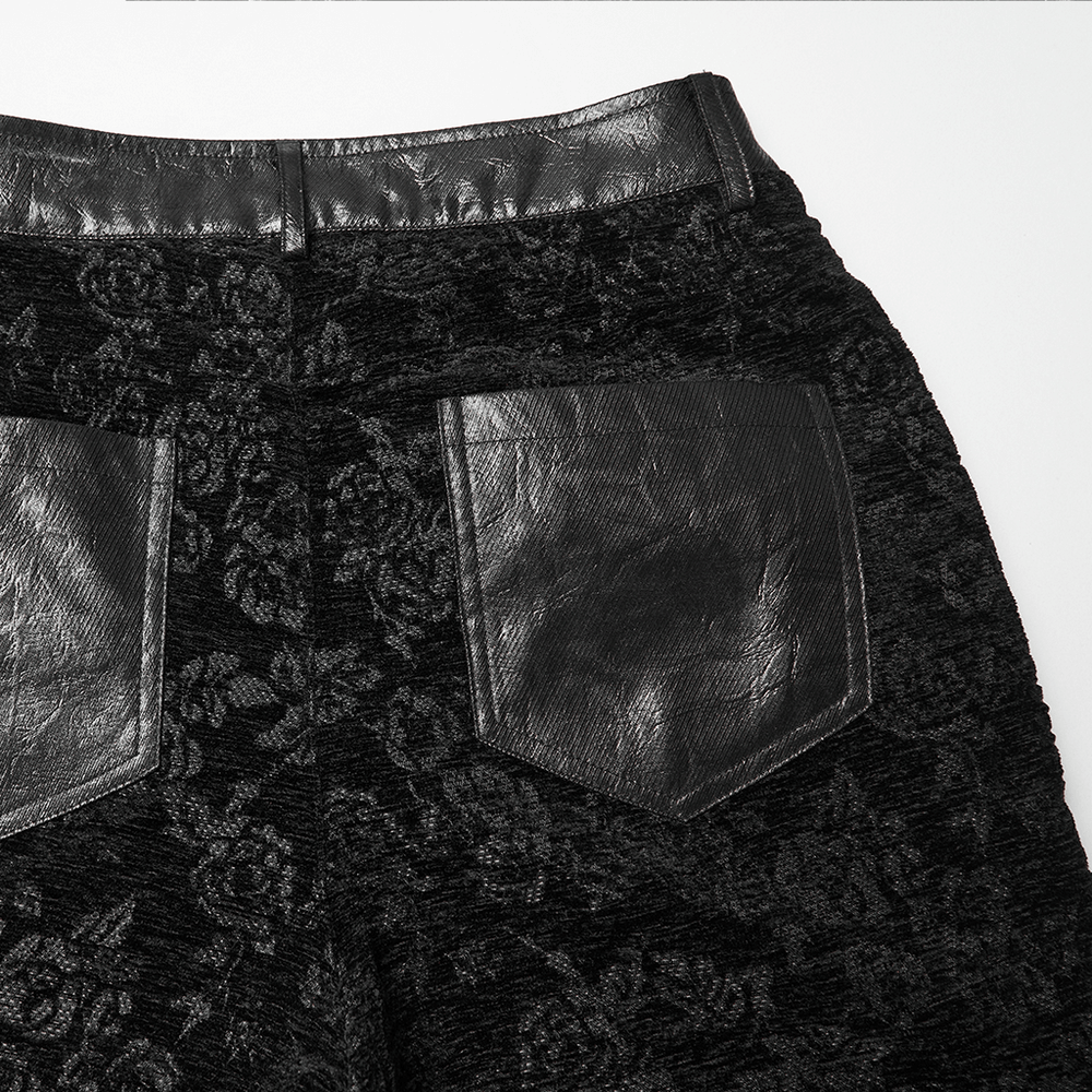 Gothic Jacquard Flared Pants with Faux Leather Details