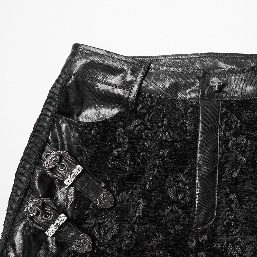 Gothic Jacquard Flared Pants with Faux Leather Details