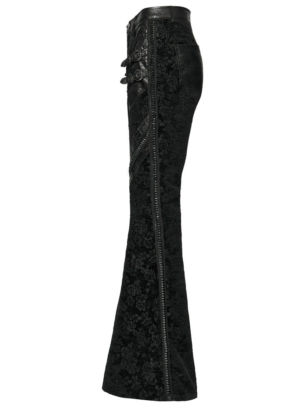 Gothic Jacquard Flared Pants with Faux Leather Details