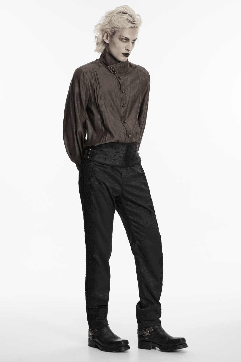 Gothic Jacquard Waist Belt with Pleated Front