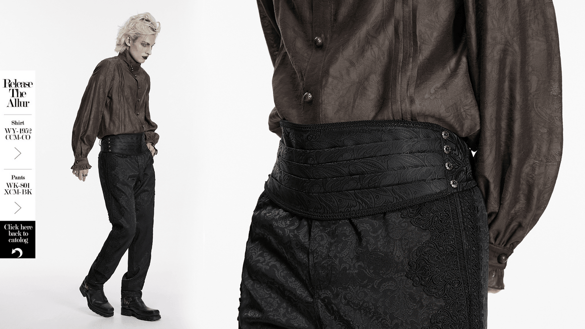 Gothic Jacquard Waist Belt with Pleated Front