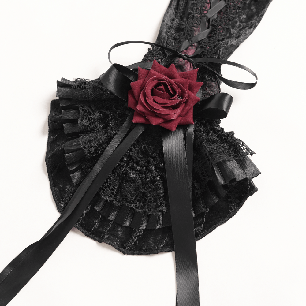 Gothic Lace Arm Warmers with Rose and Ribbon Details