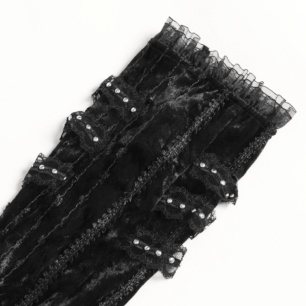 Gothic Lace Arm Warmers with Rose and Ribbon Details