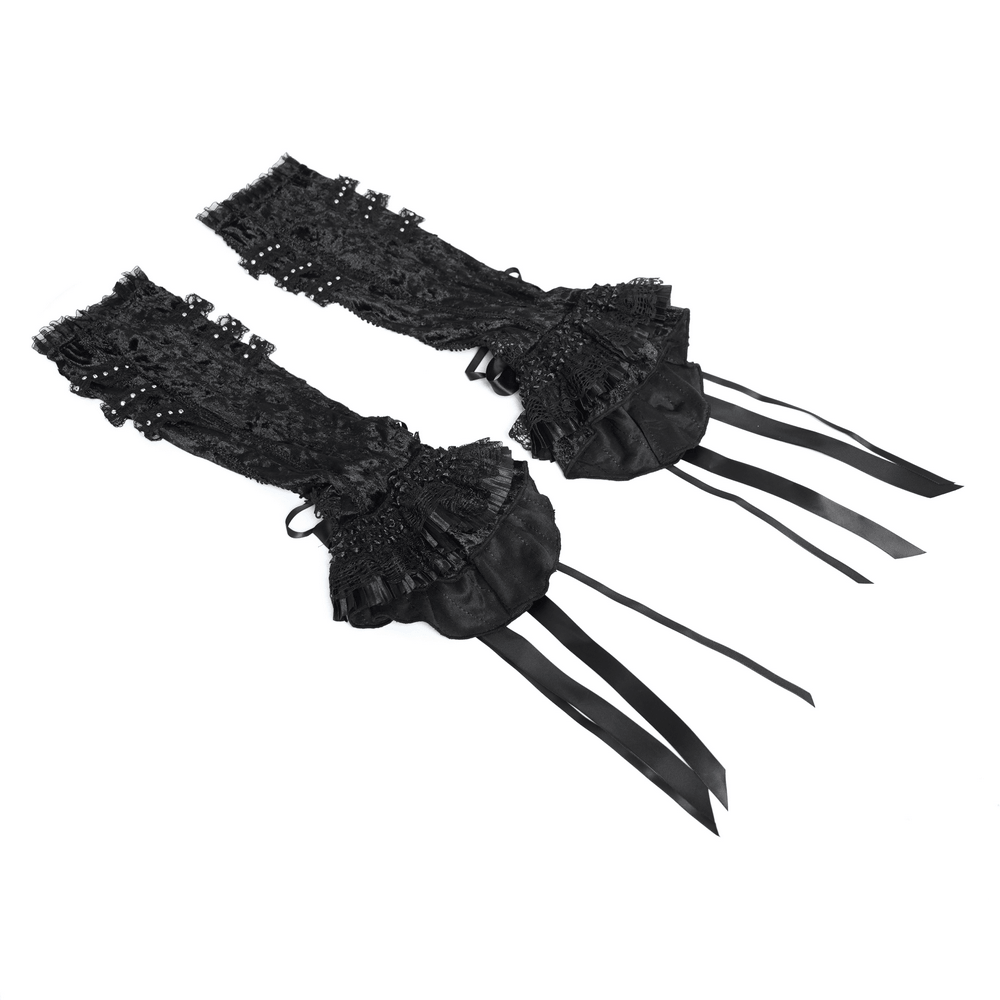 Gothic Lace Arm Warmers with Roses and Ribbons