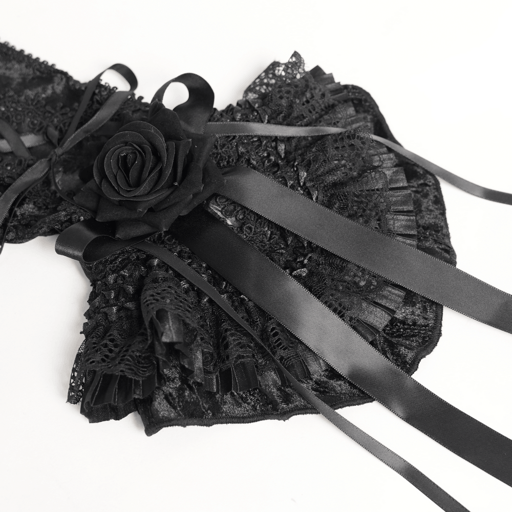 Gothic Lace Arm Warmers with Roses and Ribbons