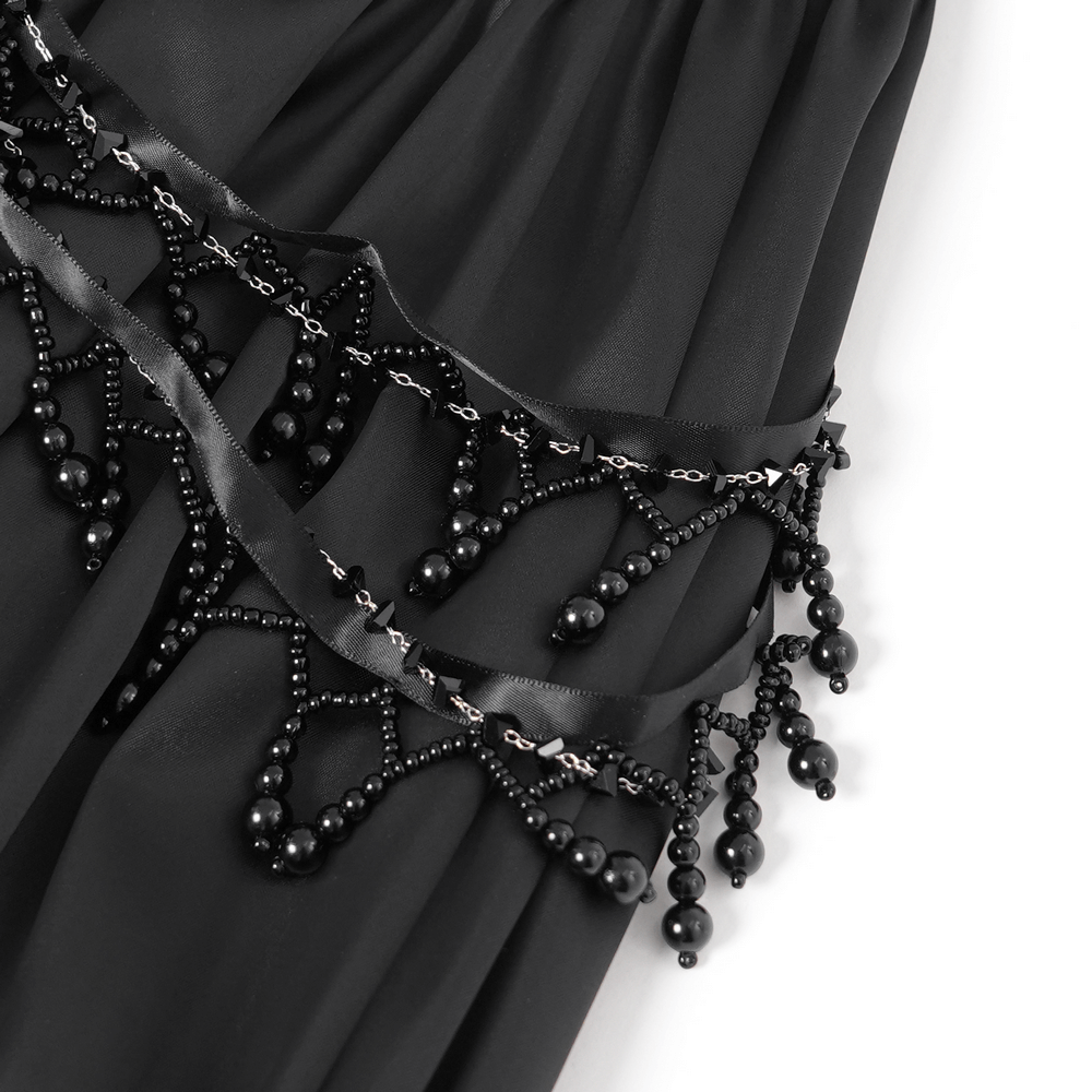 Gothic Lace-Back Maxi Dress with Chain Detail and Lacing