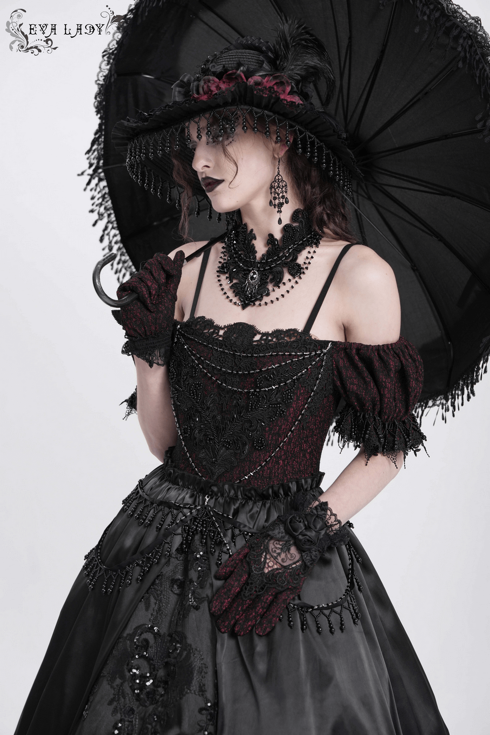Gothic Lace-Back Maxi Dress with Chain Detail and Lacing