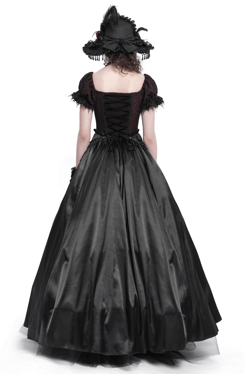 Gothic Lace-Back Maxi Dress with Chain Detail and Lacing