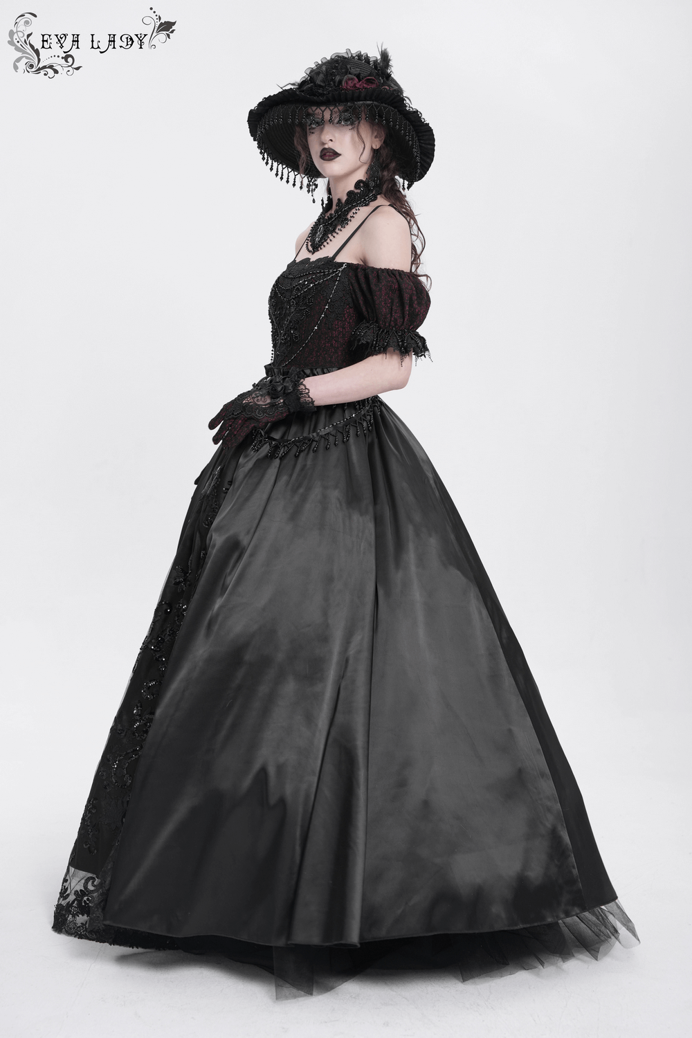 Gothic Lace-Back Maxi Dress with Chain Detail and Lacing