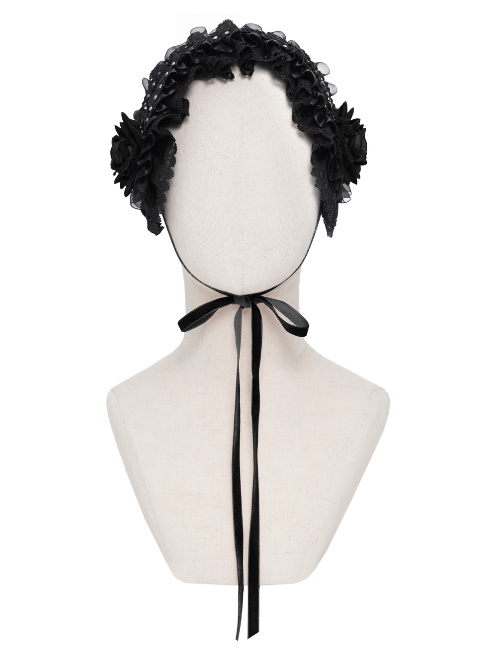 Gothic Lace Bonnet Headpiece with Rose Details