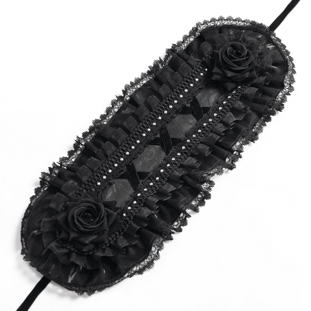 Gothic Lace Bonnet Headpiece with Rose Details
