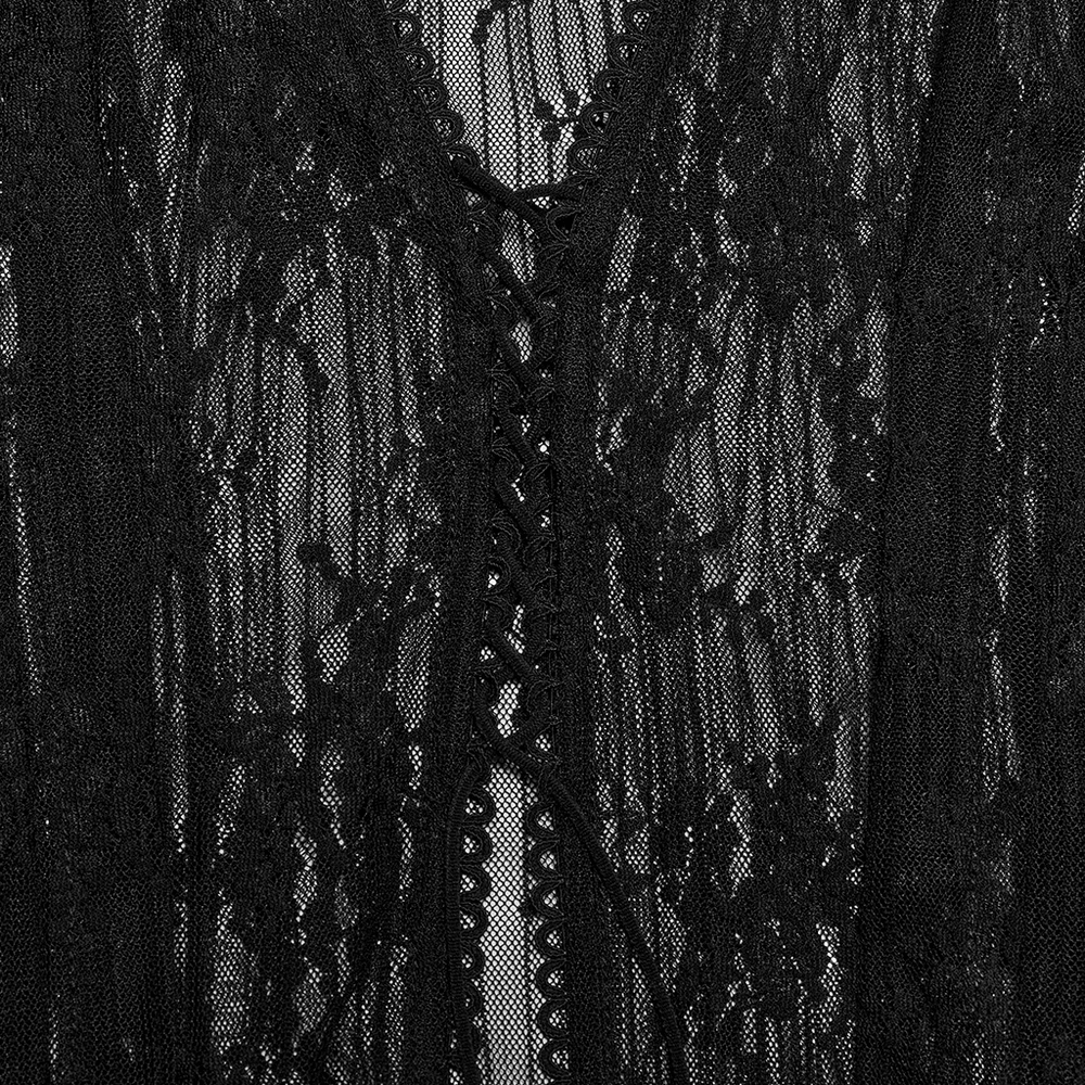 Gothic Lace Cape with Drawstring and Irregular Hem Detail