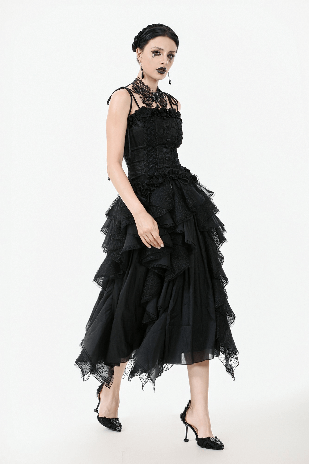 Gothic Lace Corset Top with Adjustable Ribbon Straps
