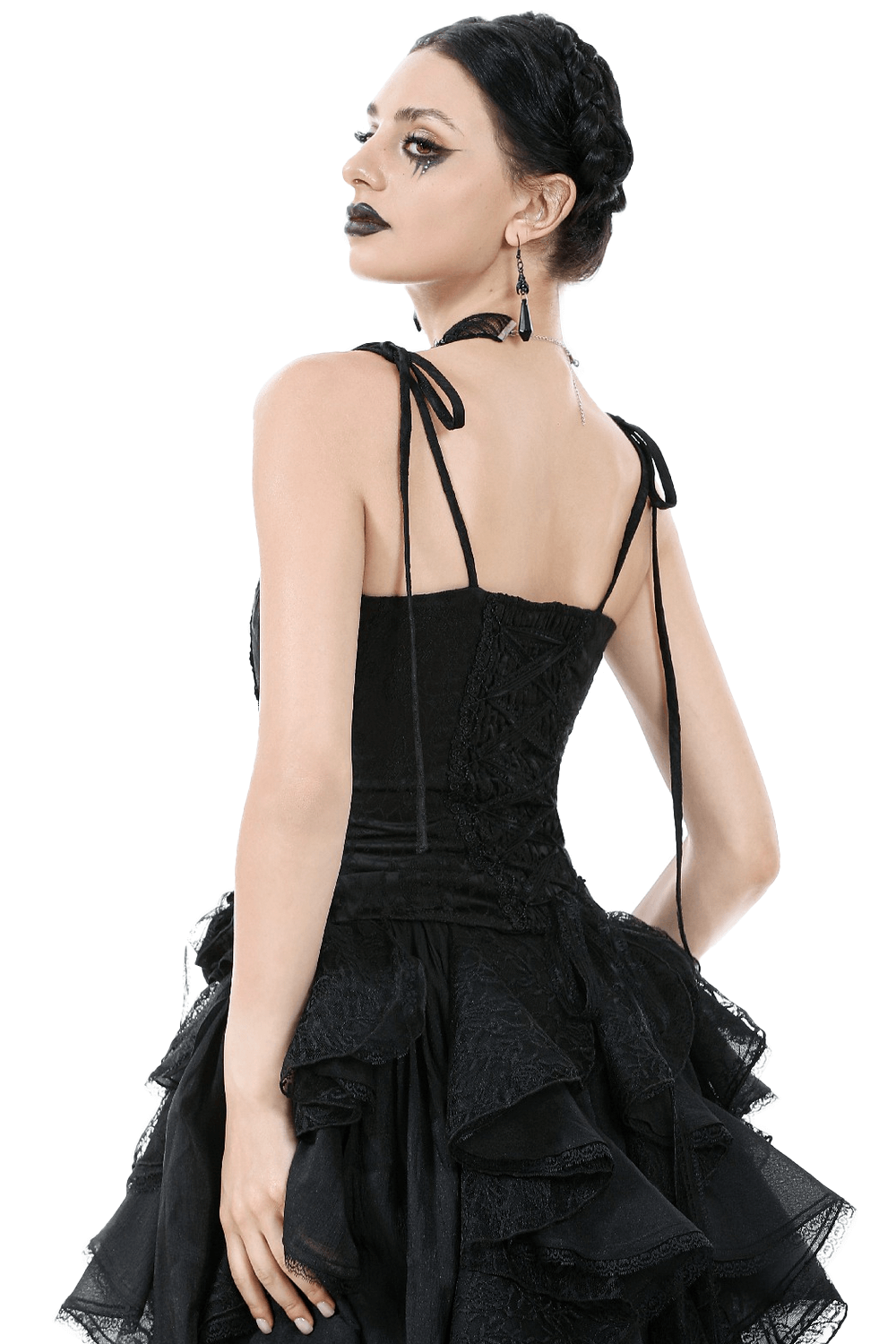 Gothic Lace Corset Top with Adjustable Ribbon Straps