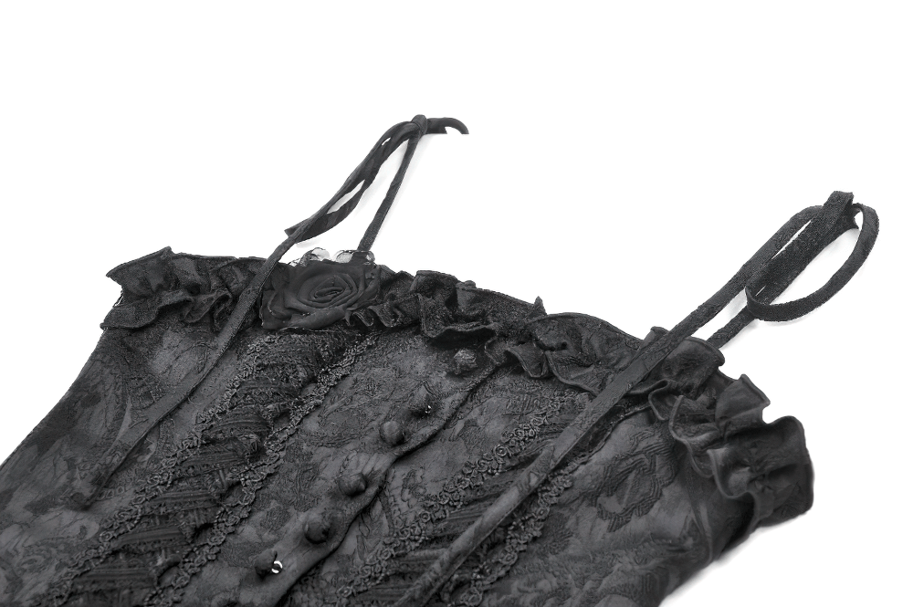 Gothic Lace Corset Top with Adjustable Ribbon Straps