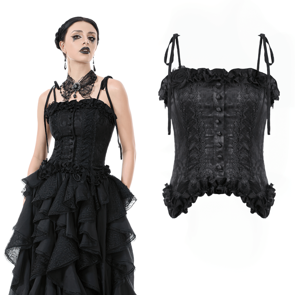 Gothic Lace Corset Top with Adjustable Ribbon Straps