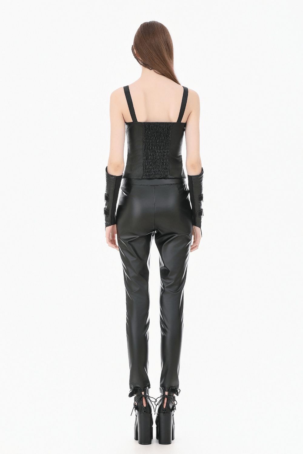Gothic Lace Corset Top with Buckled Straps and Front Zip