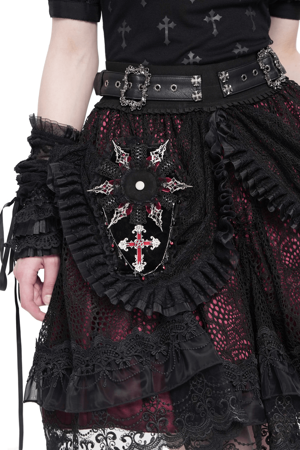 Gothic Lace Cross Coffin-shaped Brooch Badge Holder