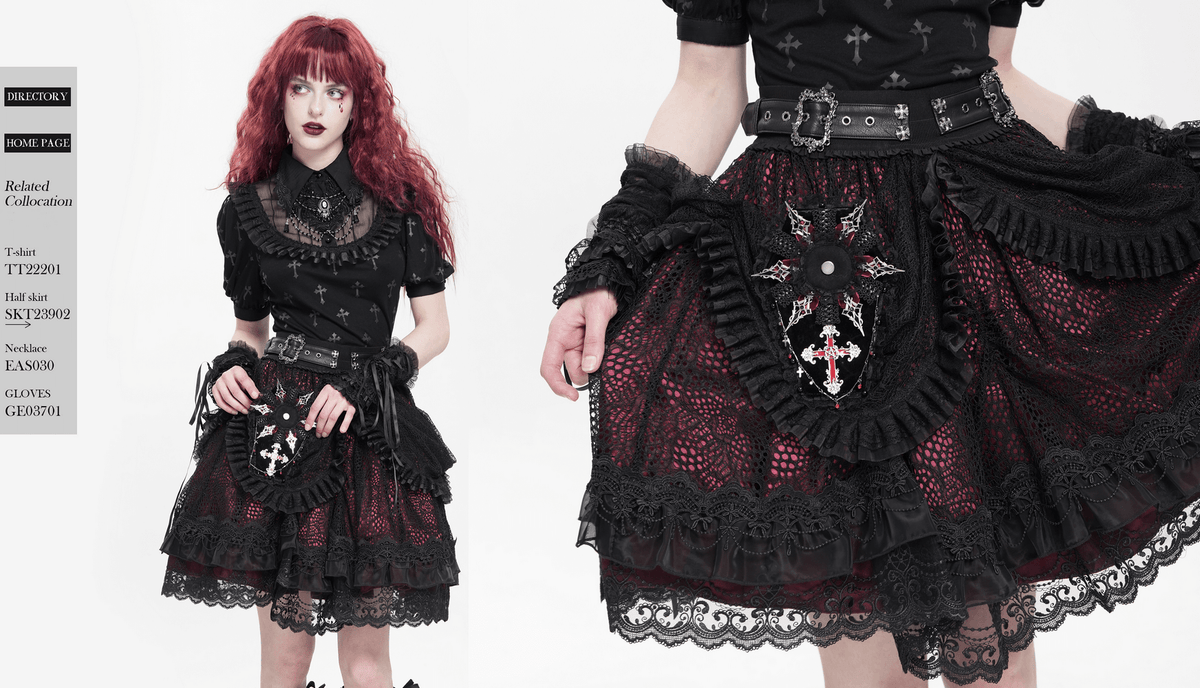 Gothic Lace Cross Coffin-shaped Brooch Badge Holder