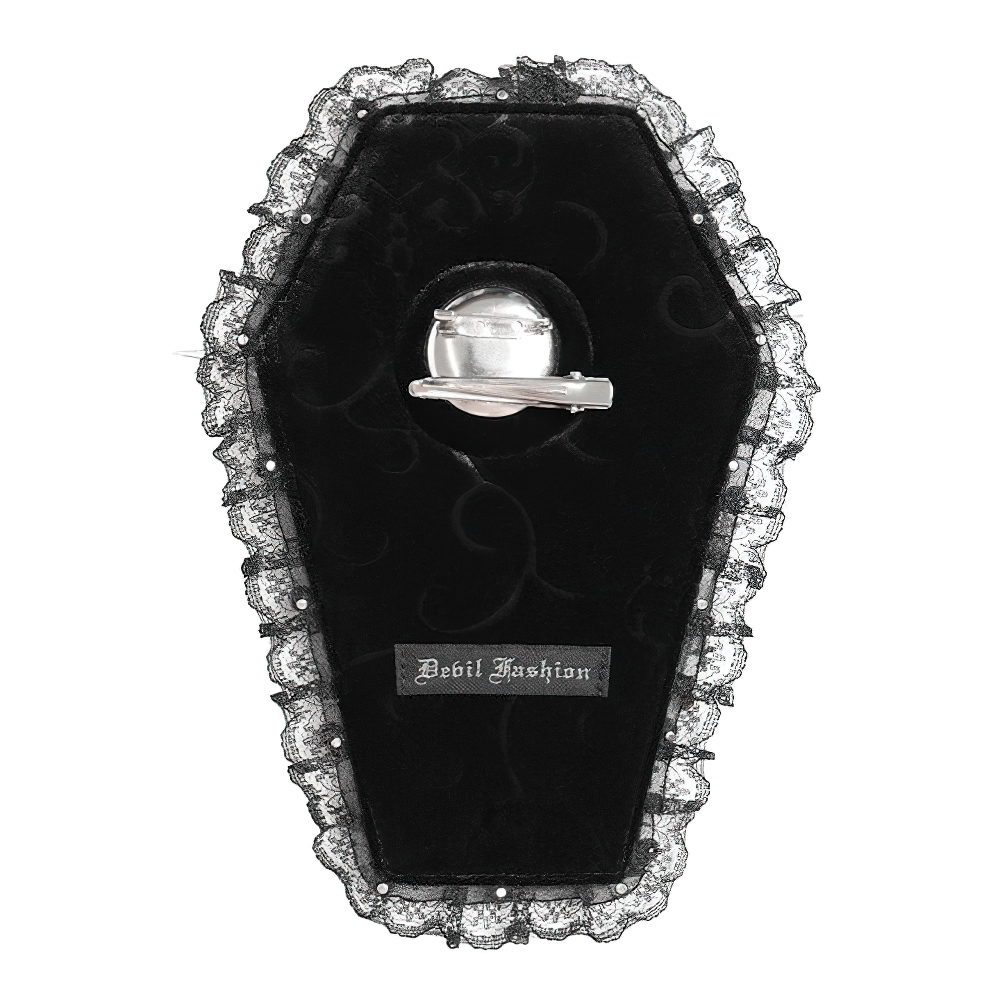 Gothic Lace Cross Coffin-shaped Brooch Badge Holder