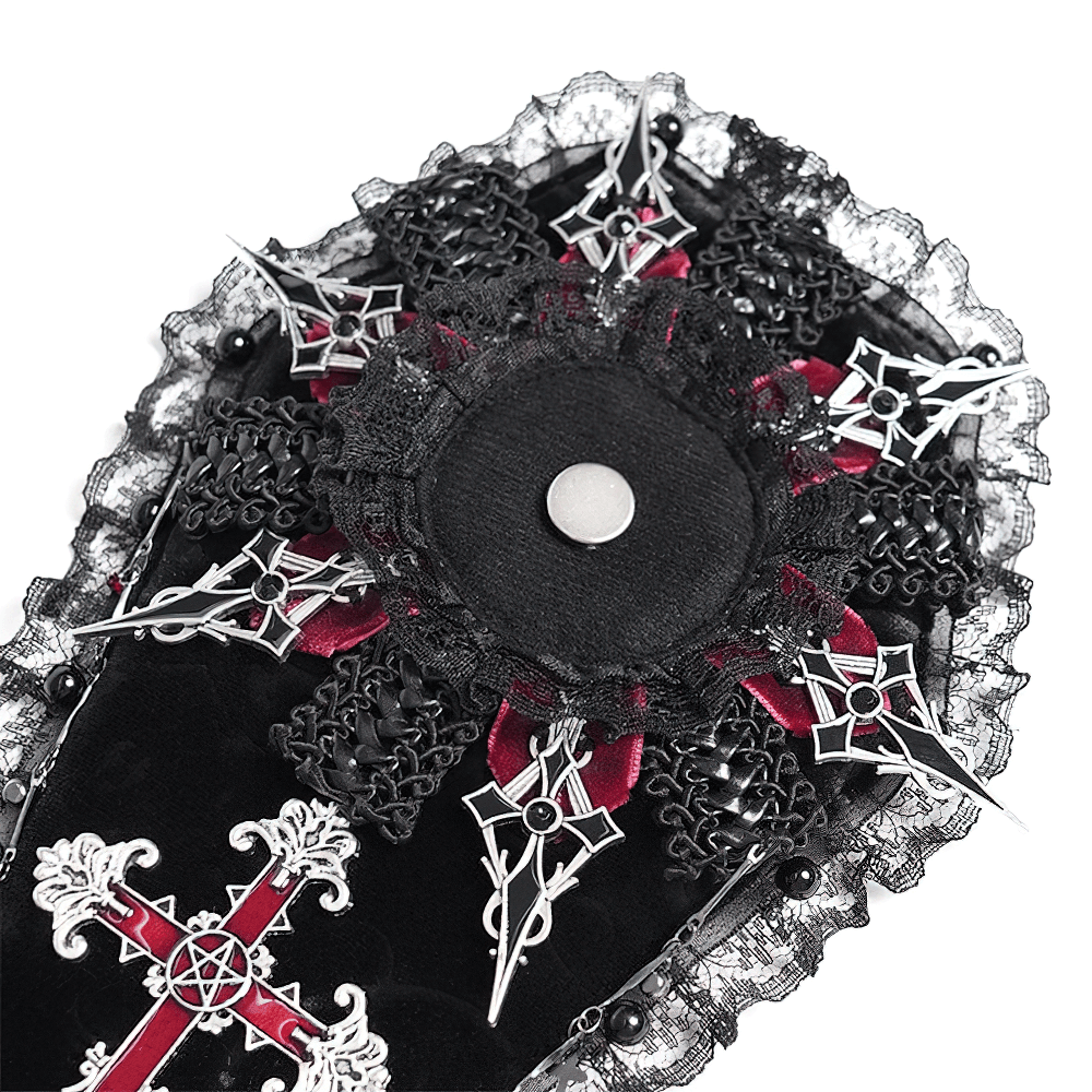 Gothic Lace Cross Coffin-shaped Brooch Badge Holder