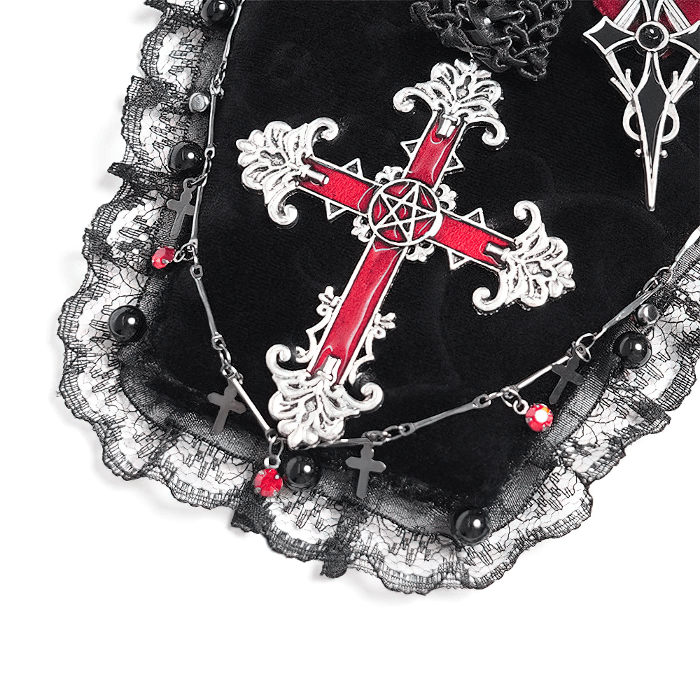 Gothic Lace Cross Coffin-shaped Brooch Badge Holder