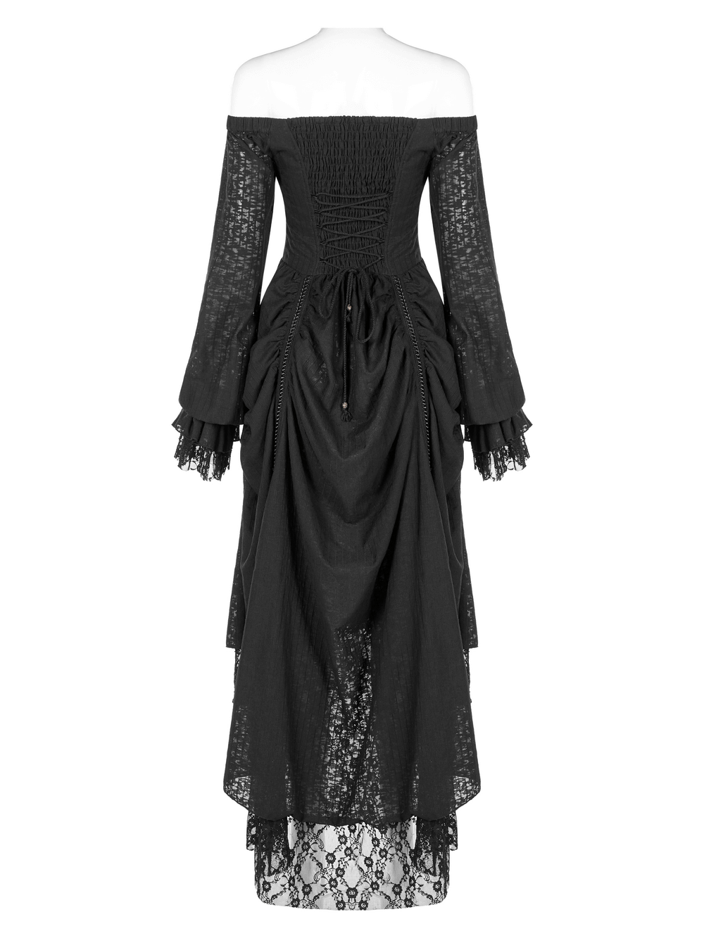 Gothic Lace Dress with Off-Shoulder and Lantern Sleeves