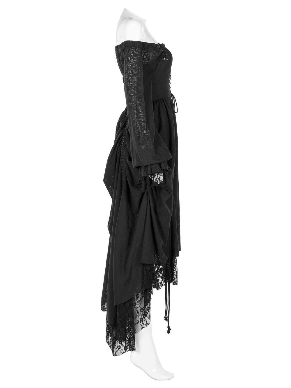 Gothic Lace Dress with Off-Shoulder and Lantern Sleeves
