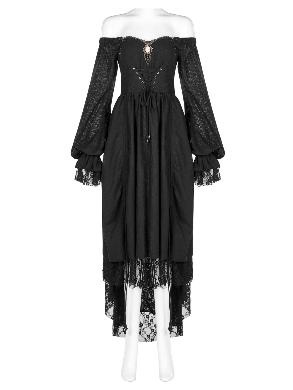 Gothic Lace Dress with Off-Shoulder and Lantern Sleeves