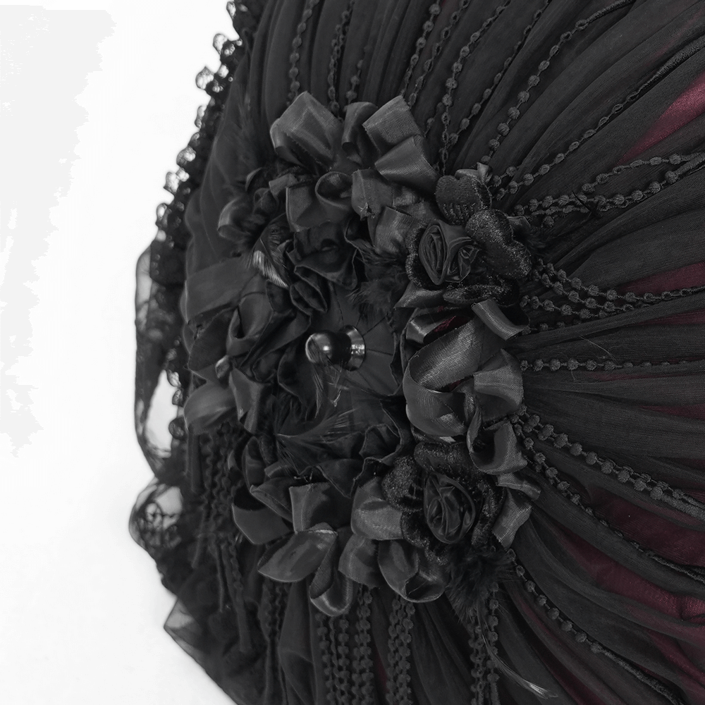 Gothic Lace Fringe Umbrella with Roses and Satin Detail