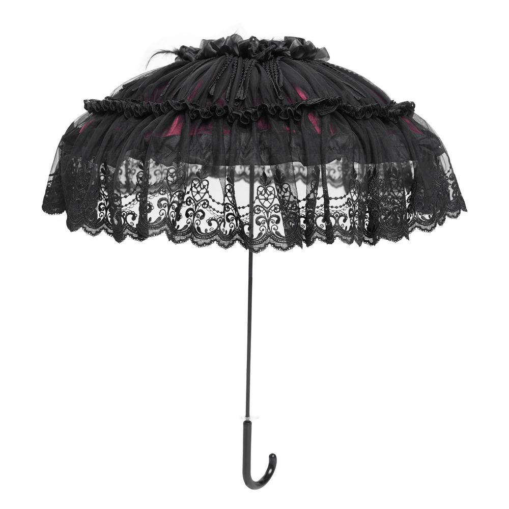 Gothic Lace Fringe Umbrella with Roses and Satin Detail