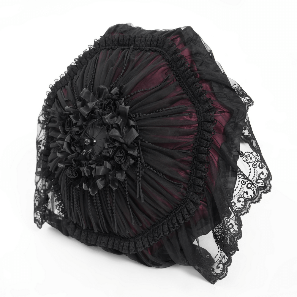 Gothic Lace Fringe Umbrella with Roses and Satin Detail