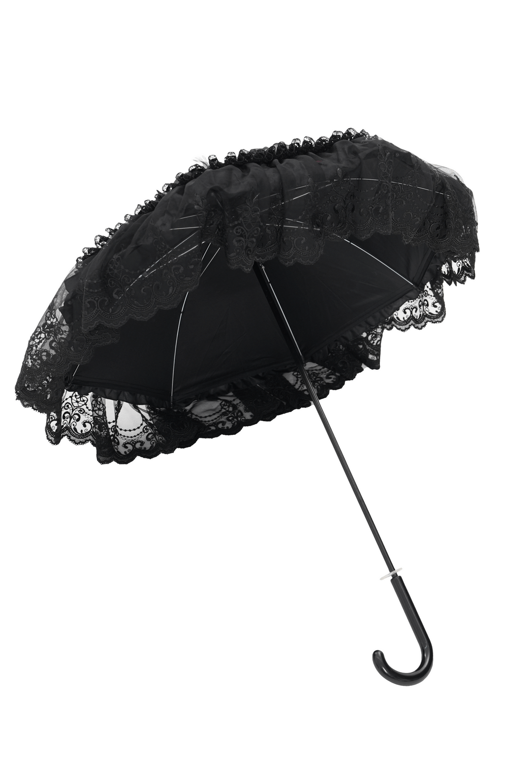 Gothic Lace Fringe Umbrella with Roses and Satin Detail
