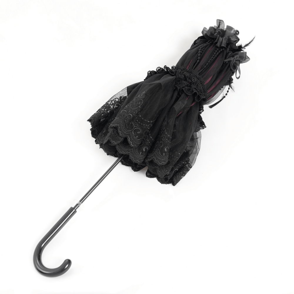Gothic Lace Fringe Umbrella with Roses and Satin Detail
